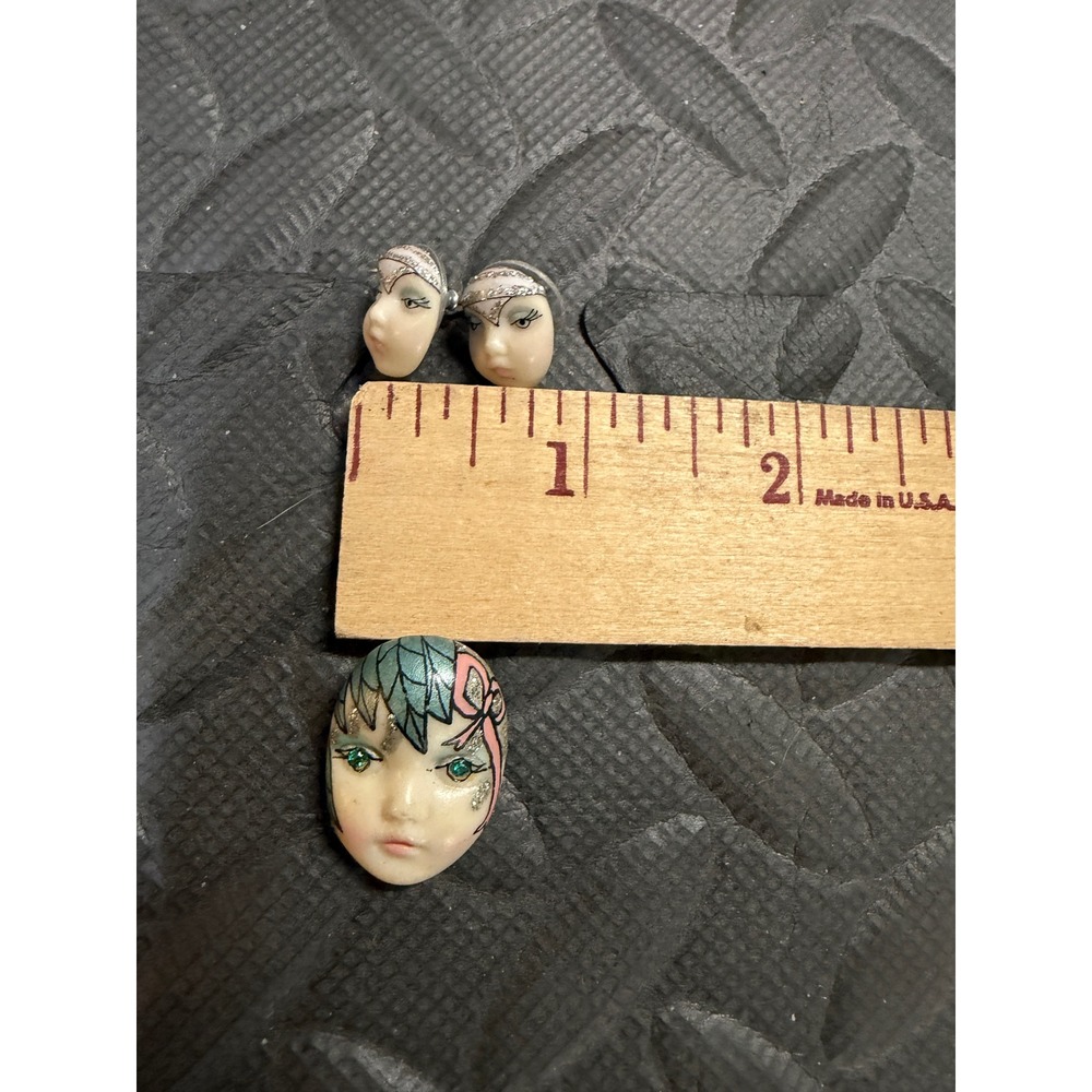 Adagio Brooch Earrings Set Lapel Pin Hand Painted Doll Face Signed Flapper Gift
